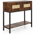 Airfind Rattan Console Table Boho Entryway Table with 2 Rattan Drawers and Open Storage Shelf, 88 lbs Capacity, Brown