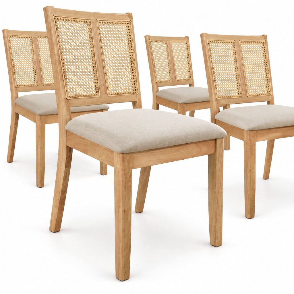 Airfind Rattan Dining Chairs Set of 4 with Curved Backrest Padded Seat for Dining Room, 380 lbs Capacity, 20 x 22 x 34.5 Footprint, Natural