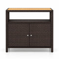 Airfind Rattan Storage Cabinet with Acacia Wood Countertop for Poolside Deck and Patio, 100 lbs Capacity, PE Rattan Acacia Wood Metal Frame, Brown
