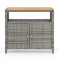 Airfind Rattan Storage Cabinet with Acacia Wood Countertop for Poolside Deck and Patio, 100 lbs Capacity, PE Rattan Acacia Wood Metal Frame, Gray