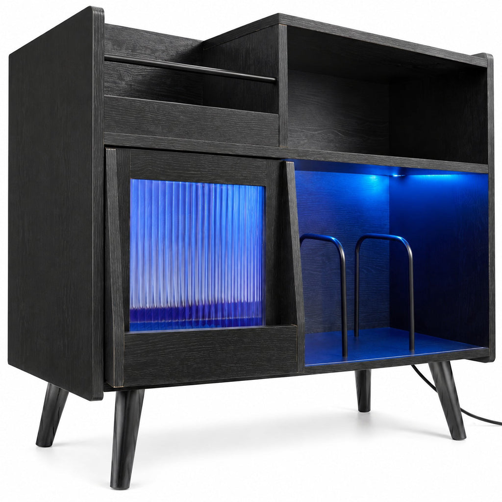 Airfind Record Player Stand with LED Light and Power Outlets, 66 lbs Capacity, PC board Plastic