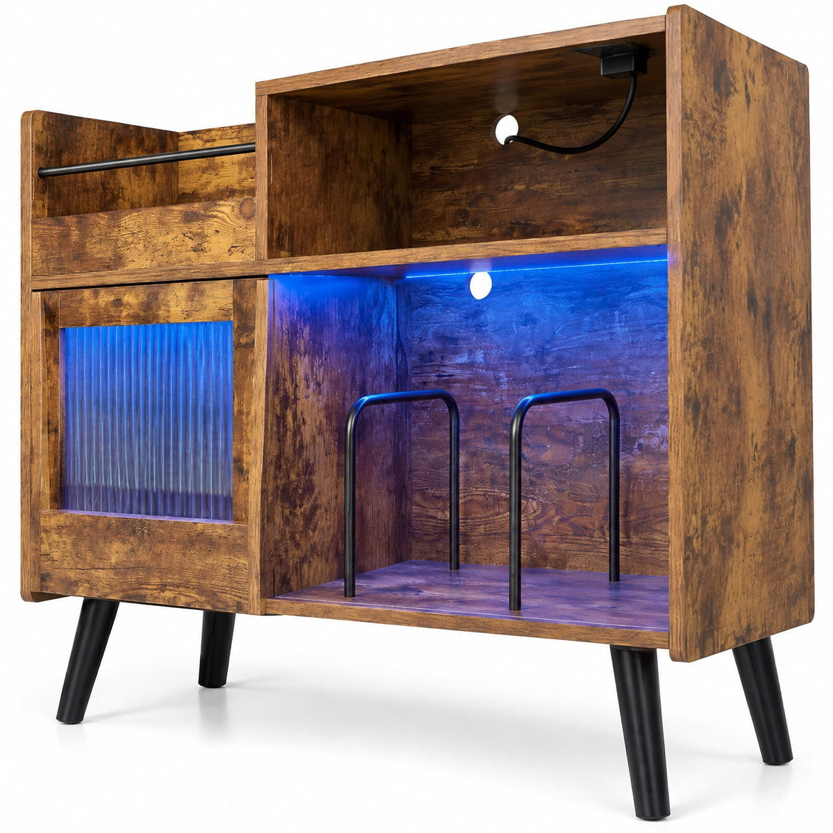 Airfind Record Player Stand with LED Light and Power Outlets, 66 lbs Capacity, Model JV14100US-CF