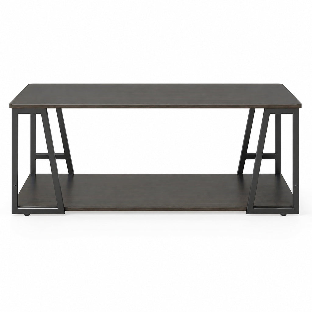 Airfind Rectangle Coffee Table 2-tier Industrial Accent Table with Storage Shelf and Compartment, 176 lbs Capacity, Engineered Wood Metal Frame