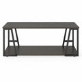 Airfind Rectangle Coffee Table 2-tier Industrial Accent Table with Storage Shelf and Compartment, 176 lbs Capacity, Engineered Wood Metal Frame