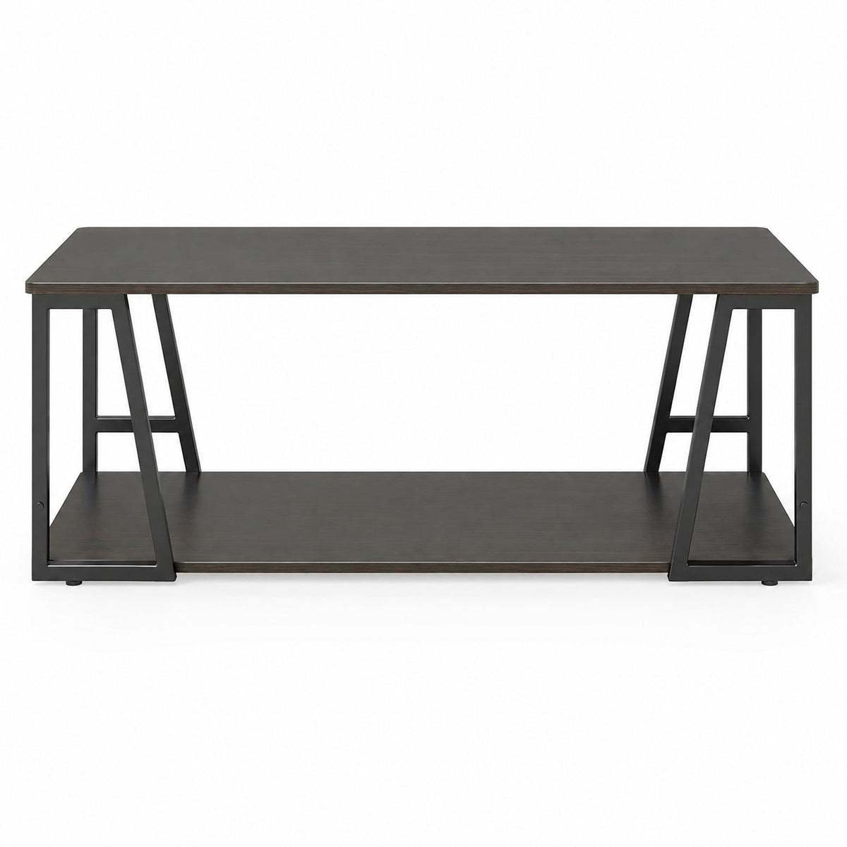 Airfind Rectangle Coffee Table 2-tier Industrial Accent Table with Storage Shelf and Compartment, 176 lbs Capacity, Engineered Wood Metal Frame
