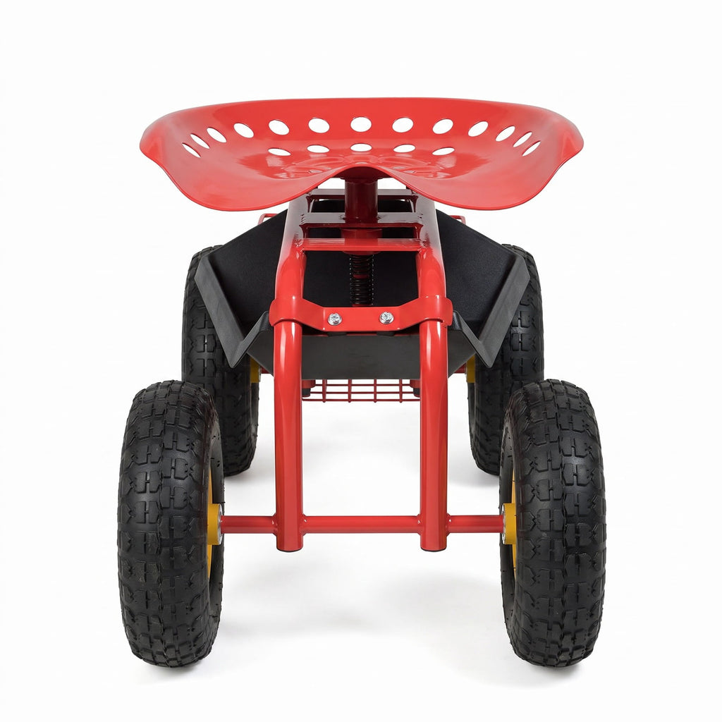 Airfind Red/Green Garden Cart Rolling Work Seat With Heavy Duty Tool Tray Gardening Planting, 33 x 16 x 22 Footprint, Red