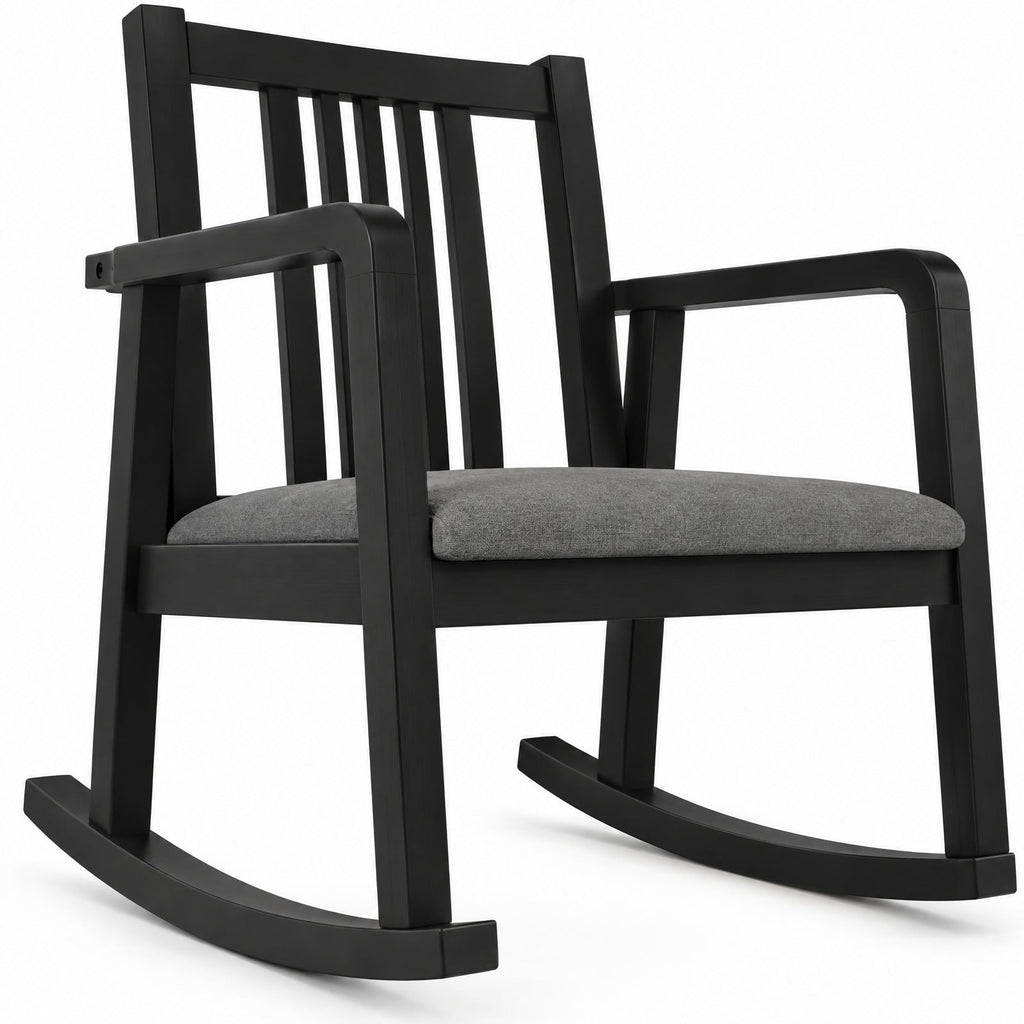 Airfind Rocking Chair with Slatted Back and Curved Armrests, 400 lbs Capacity, Rubber Wood Linen Fabric Sponge MDF Frame, 28 x 24 x 31 Footprint