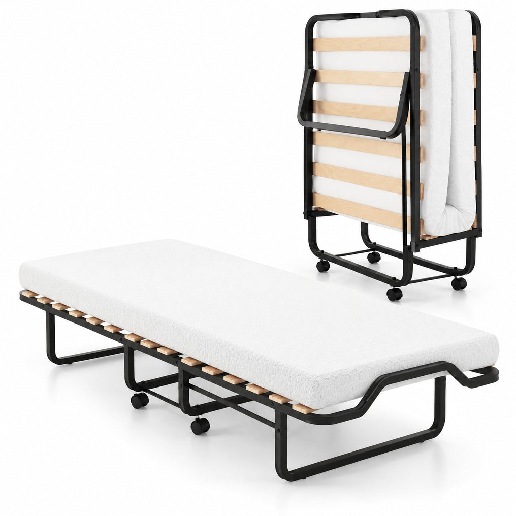 Airfind Rollaway Folding Bed with Memory Foam Mattress Made in Italy, 265 lbs Capacity, Steel wood memory foam polyurethane Frame