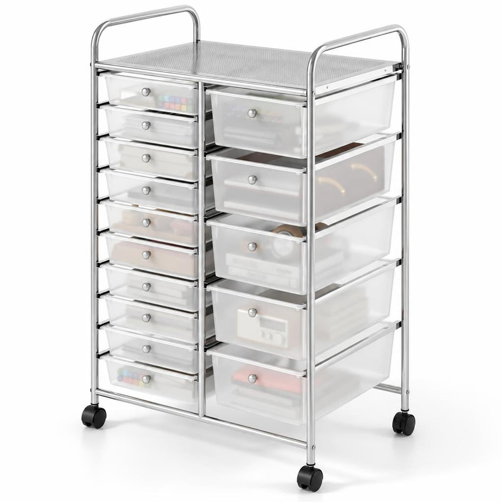 Airfind Rolling Storage Cart 15-Drawer Trolley with Chrome Plated Metal Frame, 22 lbs Capacity, Metal PP Frame, 24.5 × 15 × 38 Footprint