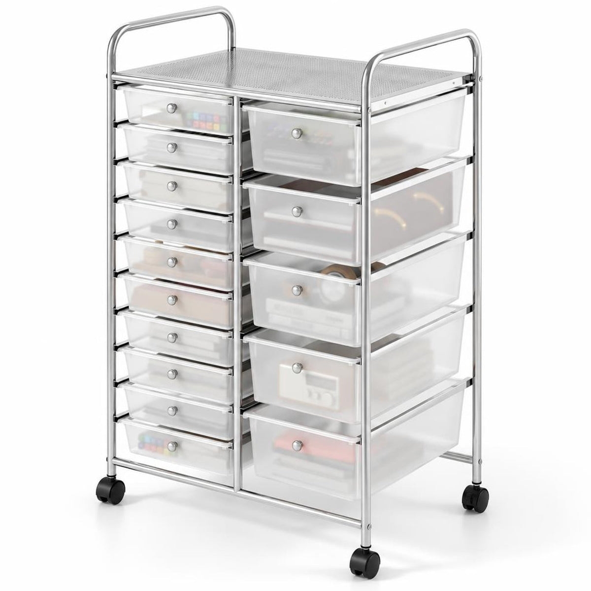 Airfind Rolling Storage Cart 15-Drawer Trolley with Chrome Plated Metal Frame, 22 lbs Capacity, Metal PP Frame, 24.5 × 15 × 38 Footprint
