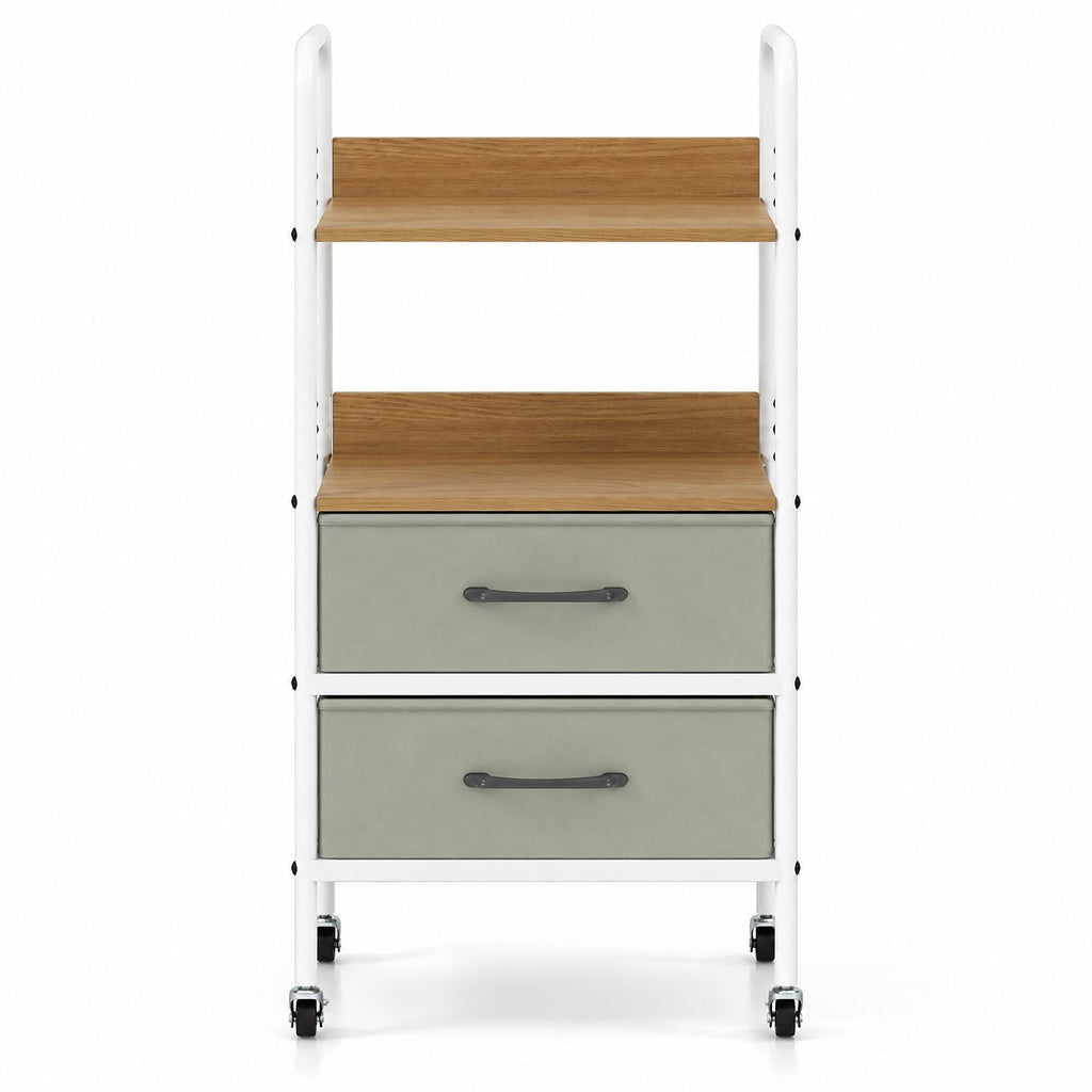 Airfind Rolling Utility Storage Cart with 2 Open Shelves and 2 Fabric Drawers, 22 lbs Capacity, Metal Engineered Wood Non-woven Fabric Frame
