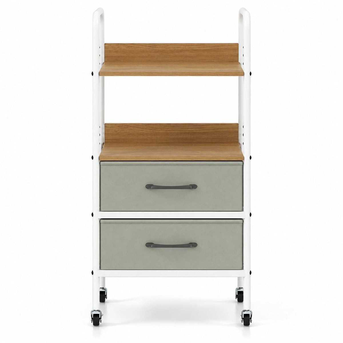 Airfind Rolling Utility Storage Cart with 2 Open Shelves and 2 Fabric Drawers, 22 lbs Capacity, Metal Engineered Wood Non-woven Fabric Frame