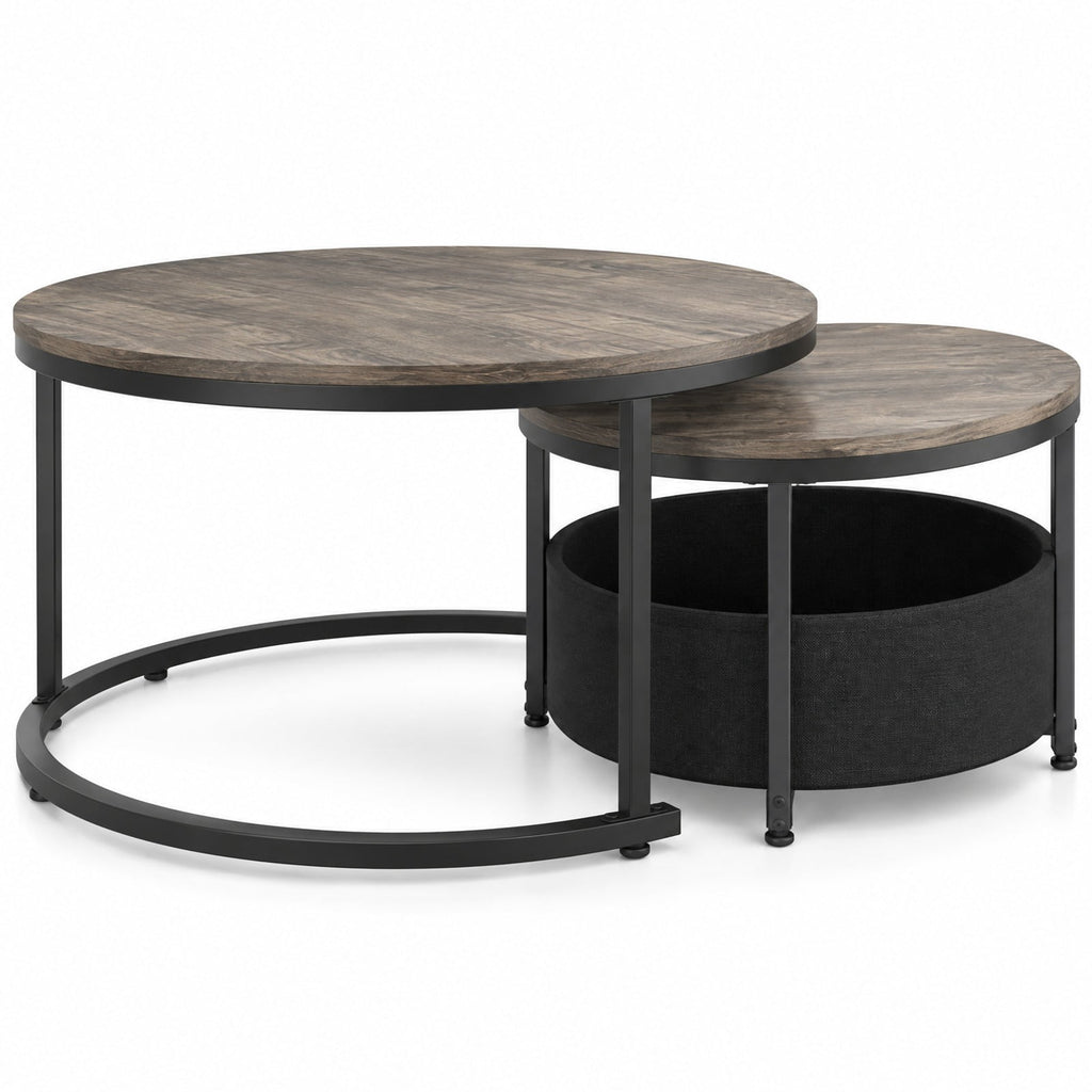 Airfind Round Coffee Table Set of 2 31.5 and 24 Circle Cocktail Table with Fabric Storage Basket, 110 lbs Capacity, 31.5 x 19 Footprint, Gray