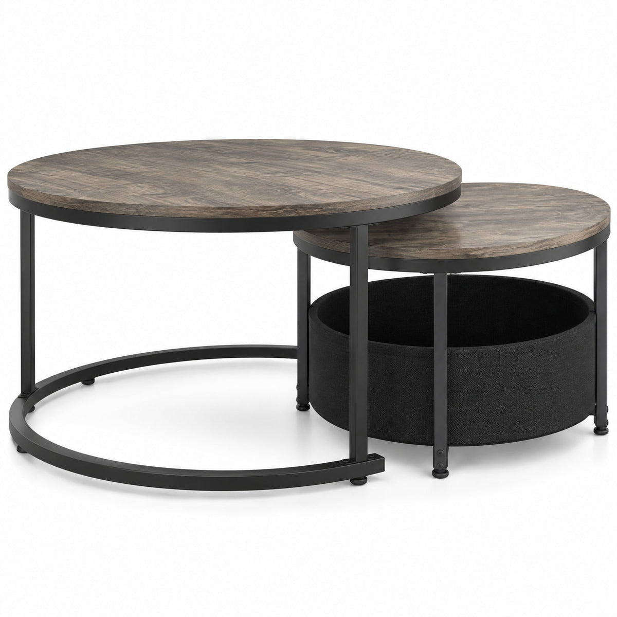 Airfind Round Coffee Table Set of 2 31.5 and 24 Circle Cocktail Table with Fabric Storage Basket, 110 lbs Capacity, 31.5 x 19 Footprint, Gray