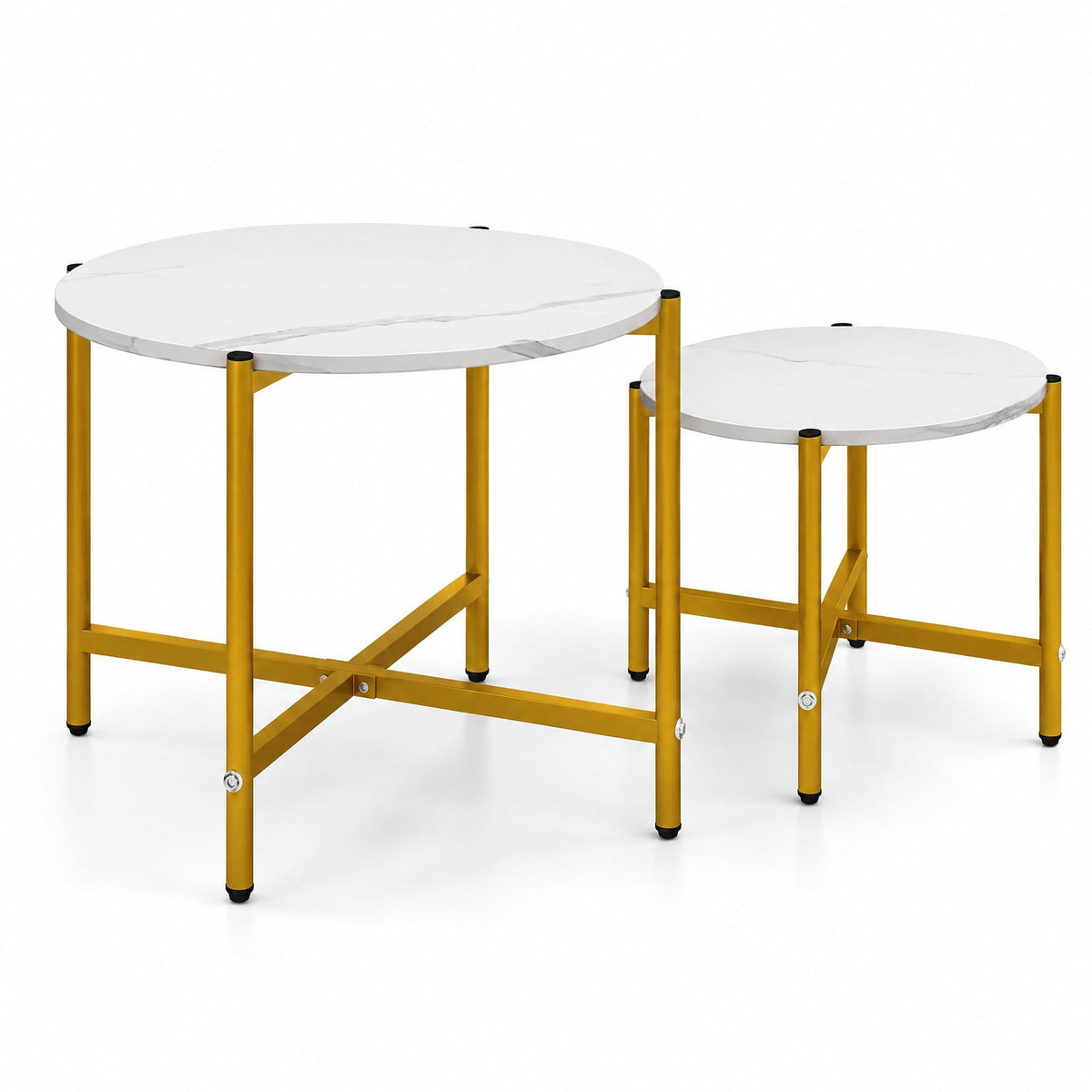 Airfind Round Coffee Table Set of 2 with Heavy-Duty Metal Frame, 200 lbs Capacity, Engineered Wood Metal Frame, 25.5 x 25.5 x 20 Footprint, White