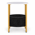 Airfind Round End Table 2-Tier Side Table with Removable Fabric Basket and Metal Frame, 44 lbs Capacity, Metal Engineered Wood Felt Frame, White
