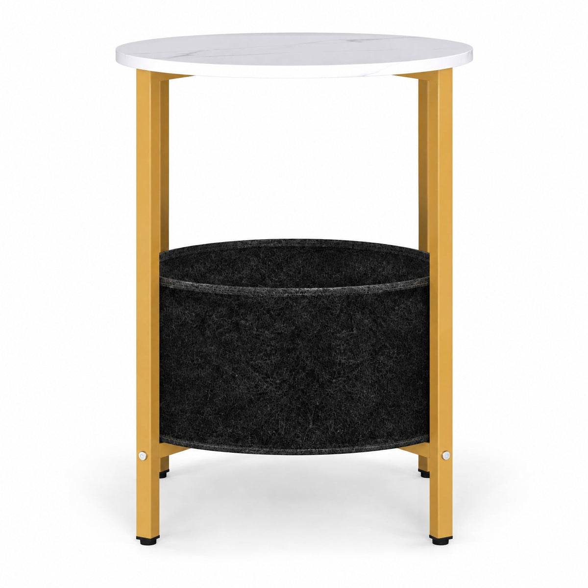 Airfind Round End Table 2-Tier Side Table with Removable Fabric Basket and Metal Frame, 44 lbs Capacity, Metal Engineered Wood Felt Frame, White