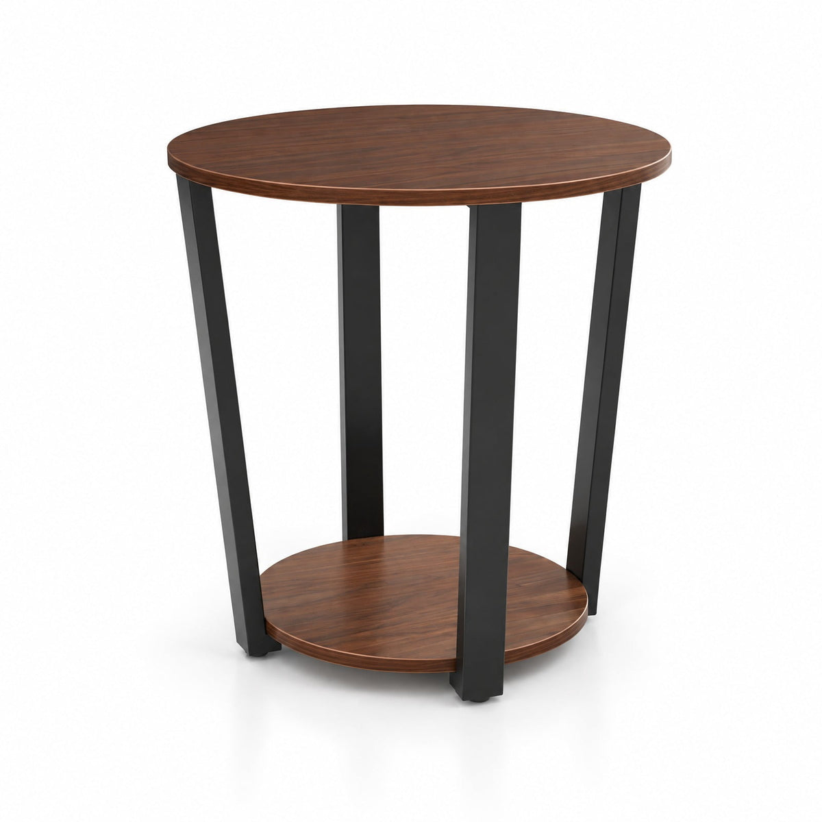 Airfind End Table, Round, with Open Shelf and Metal Frame, 66 lbs Capacity, Engineered Wood Metal Frame, 19.5 Inch x 19.5 Inch x 22.5 Inch Footprint, Walnut