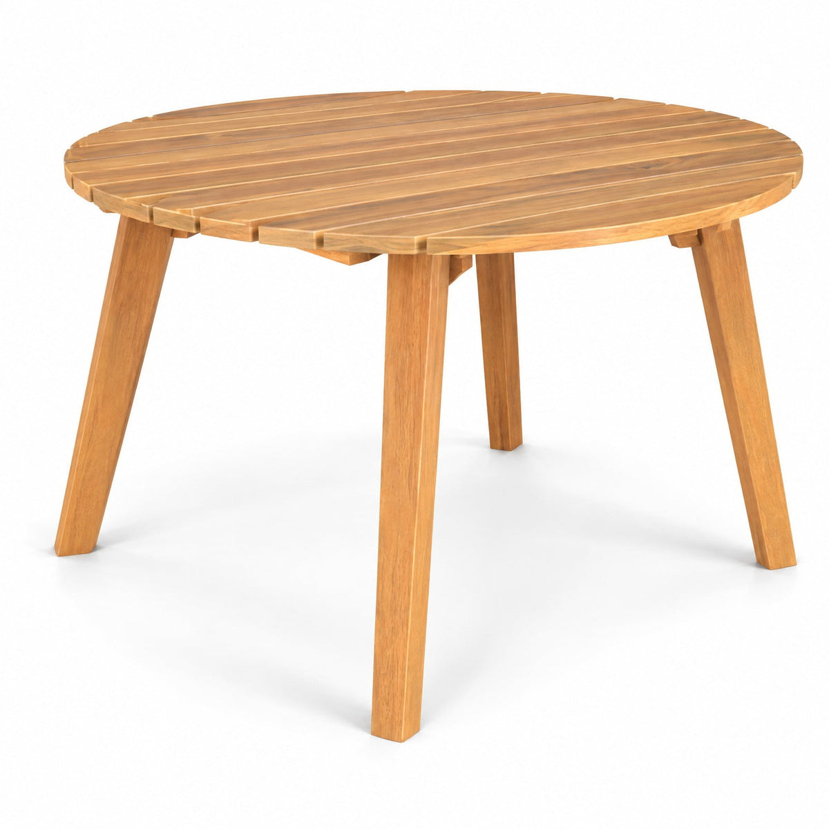 Airfind Round Outdoor Acacia Wood Side Table with Slatted Tabletop, 165 lbs Capacity, Acacia Wood Frame, 24.5 x 24.5 x 16 Footprint, Wood