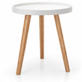 Airfind Round Side Sofa Coffee Table with Wooden Tray, 33 lbs Capacity, MDF panel bamboo feet Frame, White