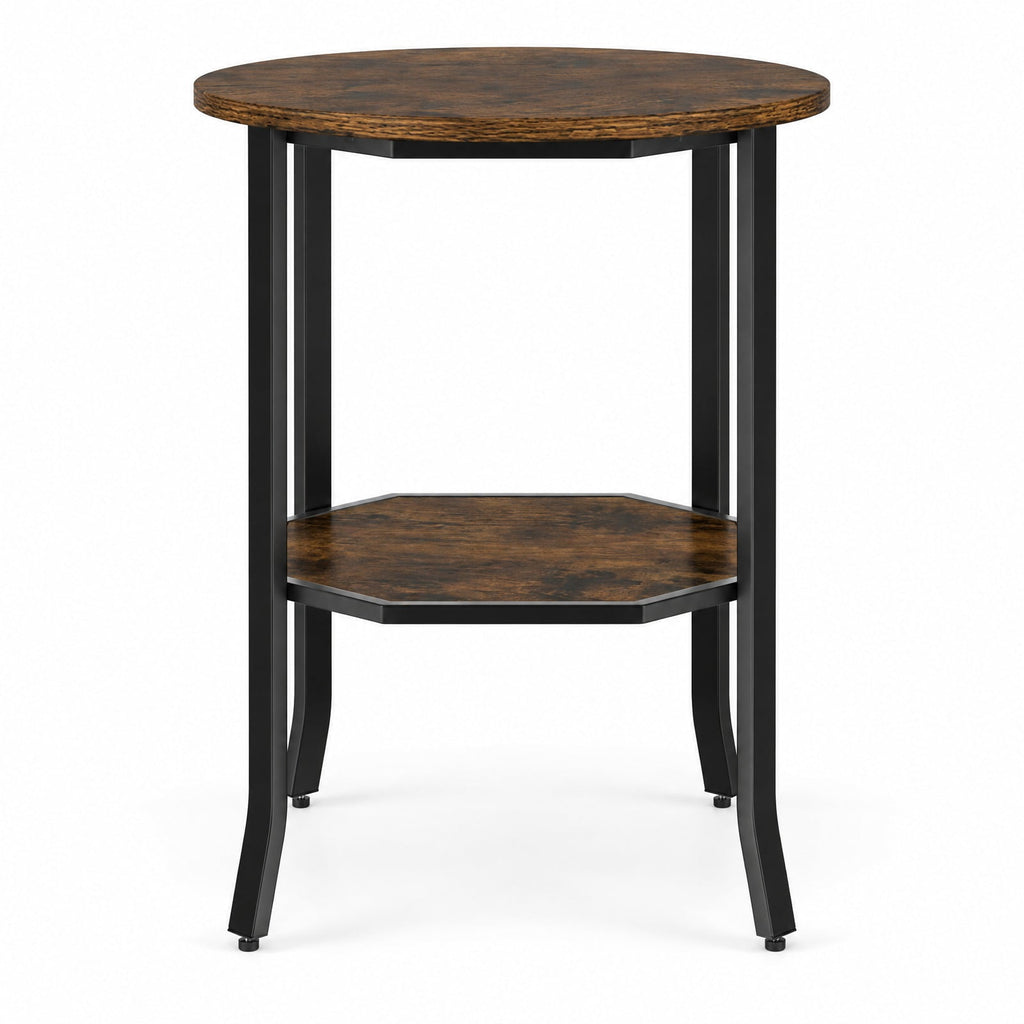 Airfind Round Side Table Small End Table with Storage Shelf 2-Tier Nightstand for Small Space, 90 lbs Capacity, Engineered Wood Carbon Steel Frame