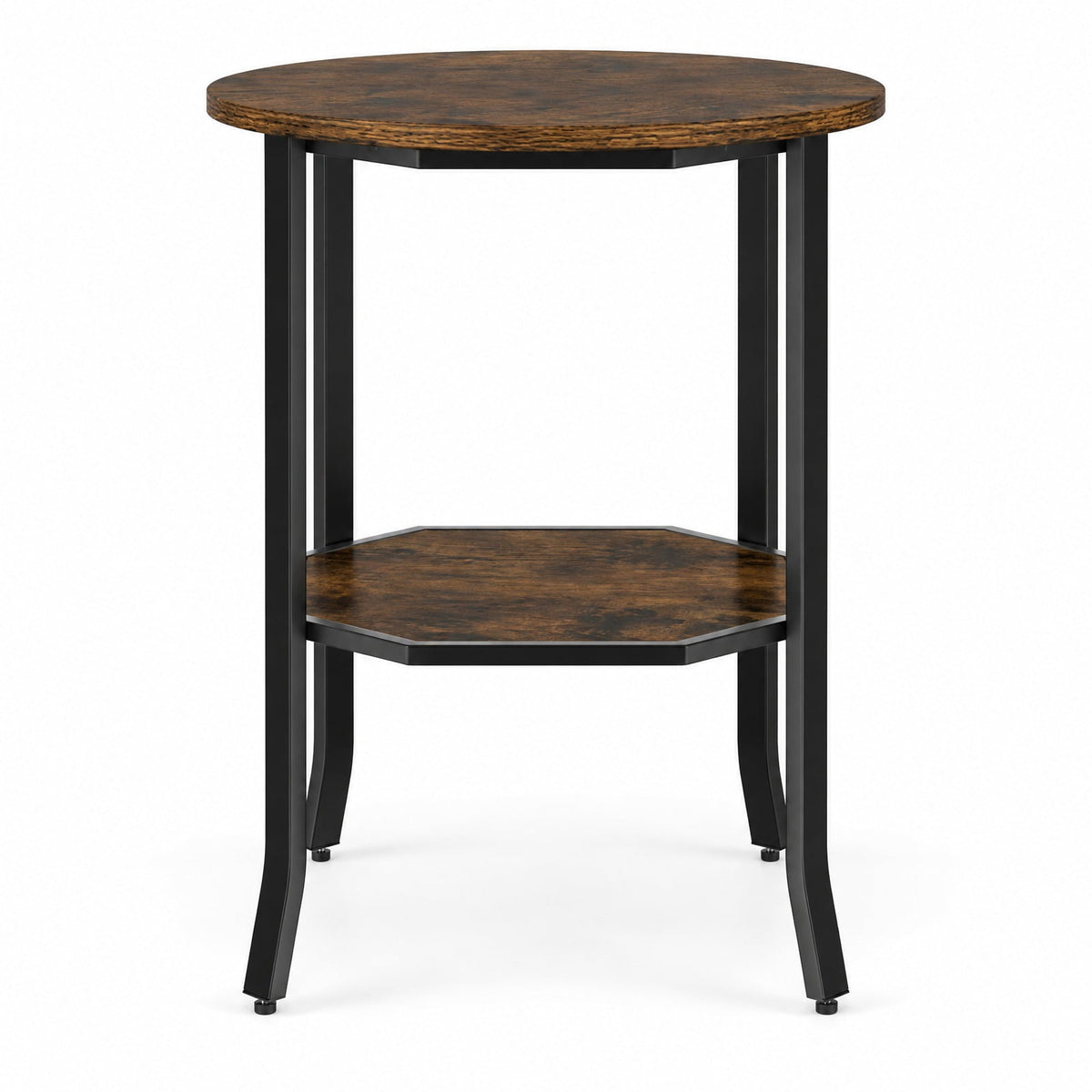 Airfind Round Side Table Small End Table with Storage Shelf 2-Tier Nightstand for Small Space, 90 lbs Capacity, Engineered Wood Carbon Steel Frame