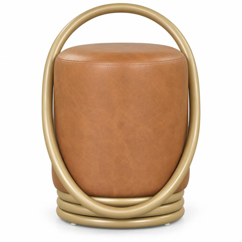 Airfind Vanity Stool, Round, Faux Leather Vanity Chair with Halo Design, 330 lbs Capacity, 17 Inch x 15 Inch x 21 Inch Seat Height 14 Inch Footprint, Brown