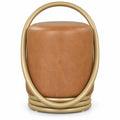 Airfind Vanity Stool, Round, Faux Leather Vanity Chair with Halo Design, 330 lbs Capacity, 17 Inch x 15 Inch x 21 Inch Seat Height 14 Inch Footprint, Brown
