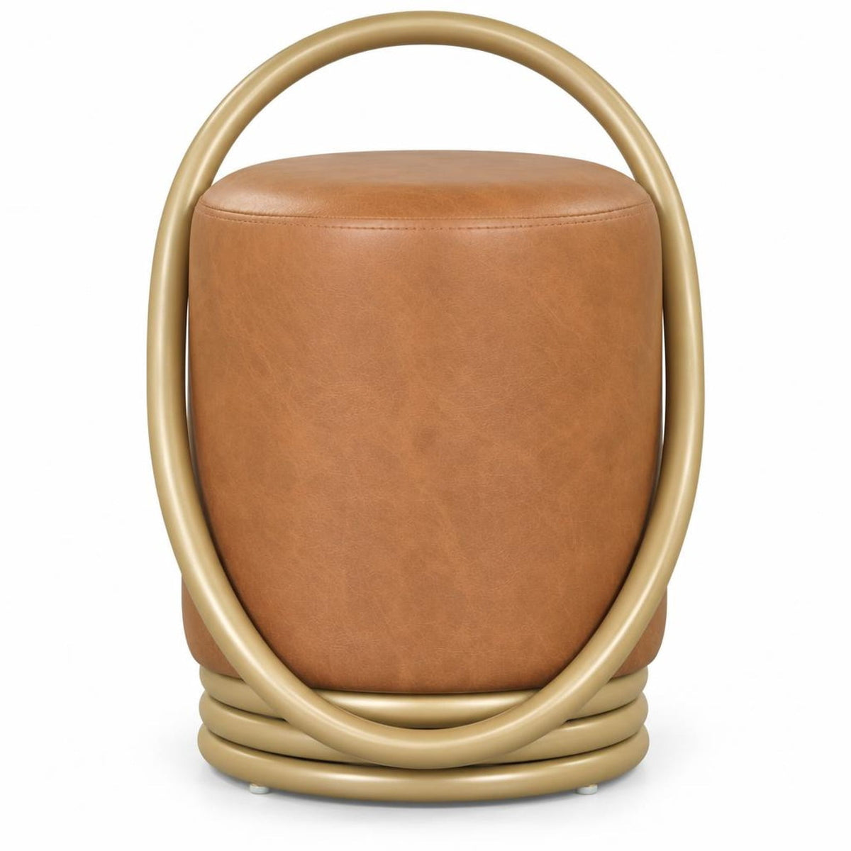 Airfind Vanity Stool, Round, Faux Leather Vanity Chair with Halo Design, 330 lbs Capacity, 17 Inch x 15 Inch x 21 Inch Seat Height 14 Inch Footprint, Brown