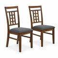 Airfind Rubber Wood Dining Chairs Set of 2 with Lattice Back, Chair 330 lbs Capacity, Rubber Wood Linen Fabric Sponge Frame, Brown