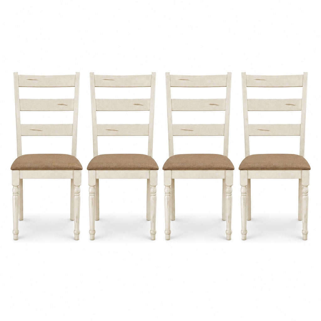 Airfind Rubber Wood Dining Chairs Set of 4 with Padded Linen Seat and Slatted Backrest, 330 lbs Capacity, Rubber Wood Sponge Fabric Frame, White