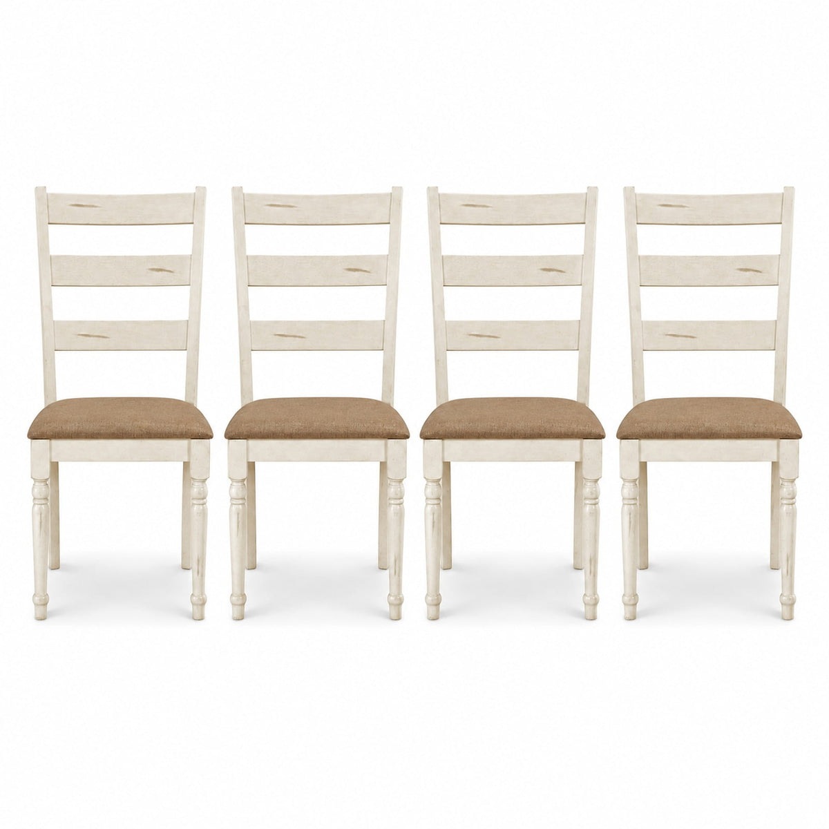 Airfind Rubber Wood Dining Chairs Set of 4 with Padded Linen Seat and Slatted Backrest, 330 lbs Capacity, Rubber Wood Sponge Fabric Frame, White