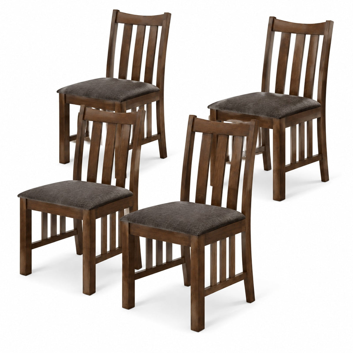 Airfind Dining Chairs, Rubber Wood, Side Chairs Set of 4 with Slat Back, 330 lbs Capacity, Rubber Wood Linen Fabric Sponge Frame, Brown