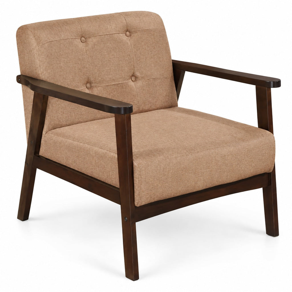 Airfind Rubber Wood Frame Accent Chair with Armrest for Living Room, 330 lbs Capacity, Rubber Wood Sponge Linen Fabric MDF Frame, Beige