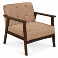 Airfind Rubber Wood Frame Accent Chair with Armrest for Living Room, 330 lbs Capacity, Rubber Wood Sponge Linen Fabric MDF Frame, Beige