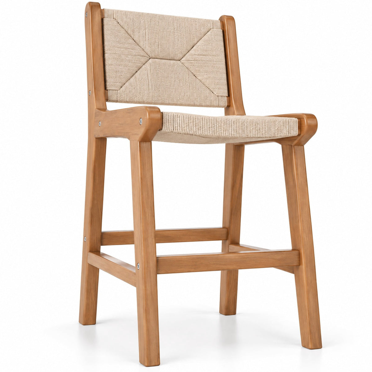 Airfind Set of 1 Outdoor Counter Height Bar Stool Woven Paper Rope Patio Barstool with Teak Wood Frame, 400 lbs Is Assembly Required: Yes Capacity