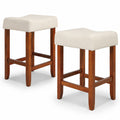 Airfind Set of 2 24 Inch Bar Stool with Curved Seat Cushions, 330 lbs Capacity, Rubber Wood Linen Fabric Sponge Frame, White