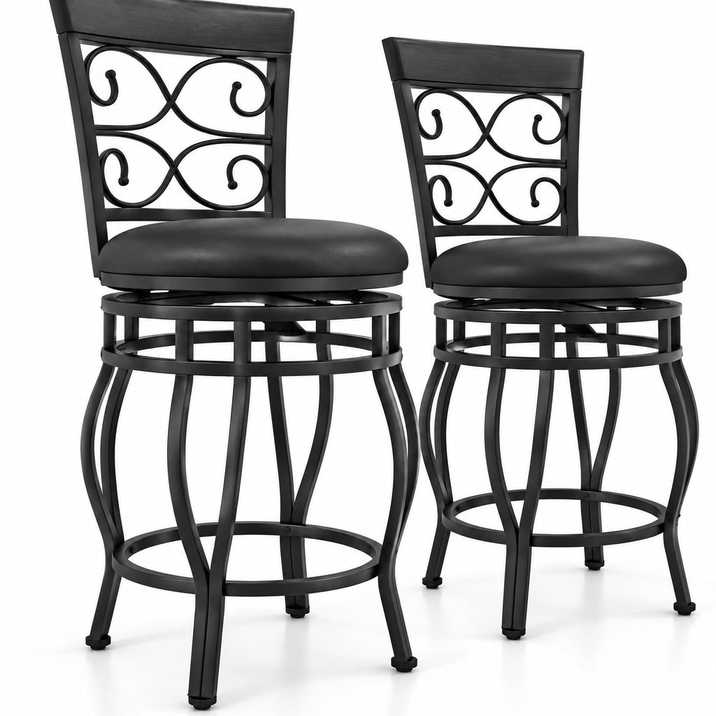 Airfind Set of 2 26 Inch Bar Stool with Backrest and Footrest, 300 Lbs Capacity, Metal PU Sponge, 19 Inch X 16.5 Inch X 45 Inch, Black