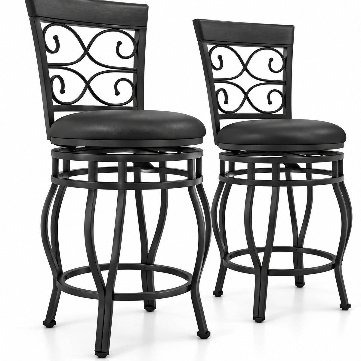 Airfind Set of 2 26 Inch Bar Stool with Backrest and Footrest, 300 Lbs Capacity, Metal PU Sponge, 19 Inch X 16.5 Inch X 45 Inch, Black