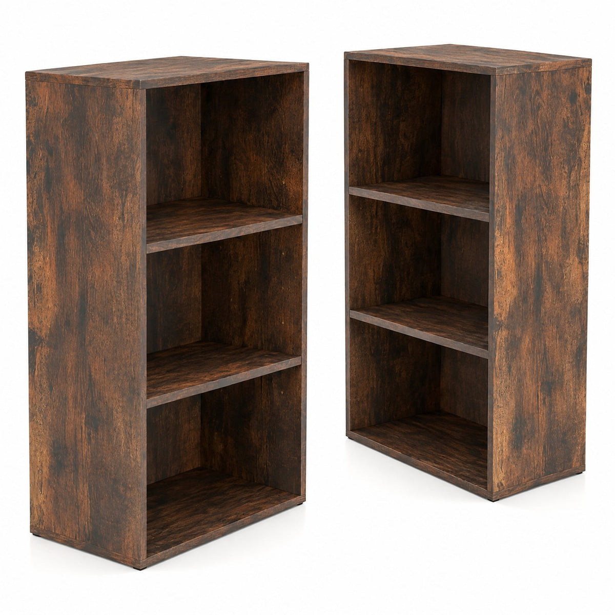 Airfind Set of 2 3-Tier Cube Bookcase with Adjustable Shelves for Home Office, 55 lbs Capacity, Engineered Wood MDF Frame, Brown