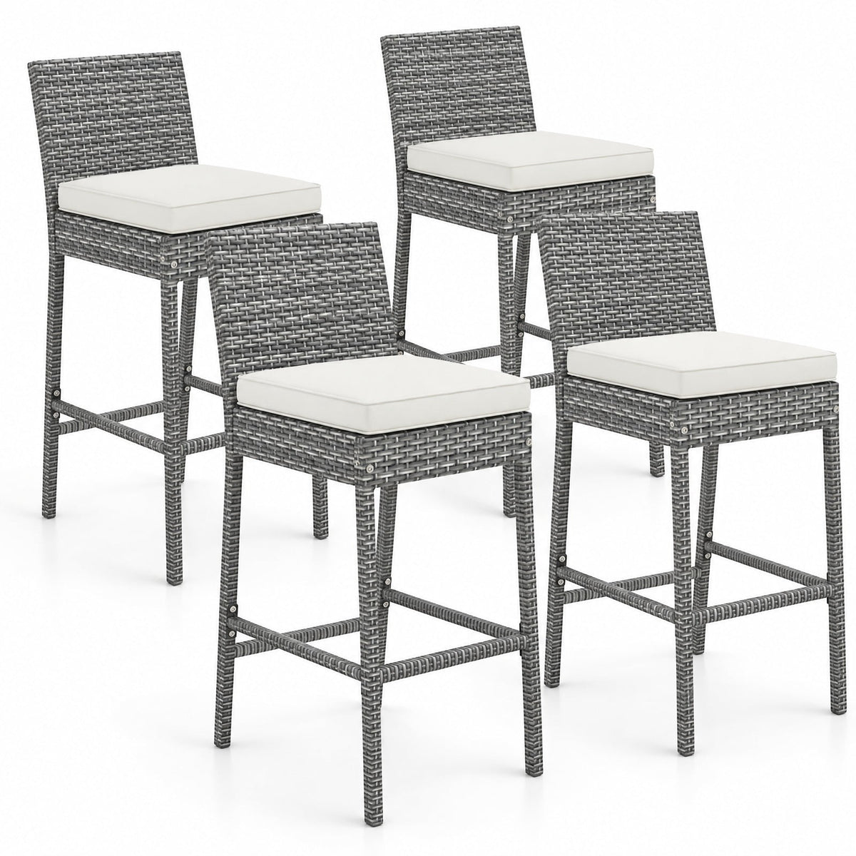 Airfind Set of 2/4 Patio Wicker Barstools with Soft Seat Cushion and Cozy Footrest-Set of 4, Fixing ties keep the cushions in place