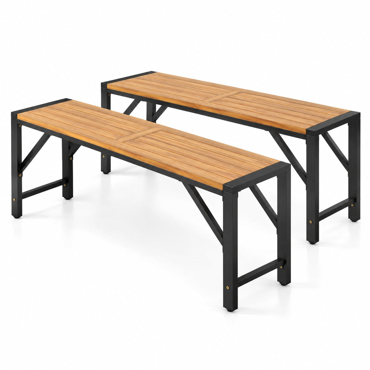 Airfind Set of 2 Acacia Wood Outdoor Bench 47.5 Inch with Slatted Seat for Backyard, of Each Bench 800 lbs Capacity, 47.5 Inch x 12.5 Inch x 18 Inch Footprint, Wood