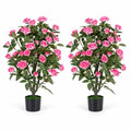 Airfind Set of 2 Artificial Rose Tree with Blooming Flowers and Green Leaves for Indoor, Silk Fabric Rubberized Fabric PE PP Tree Height 35.5 Frame