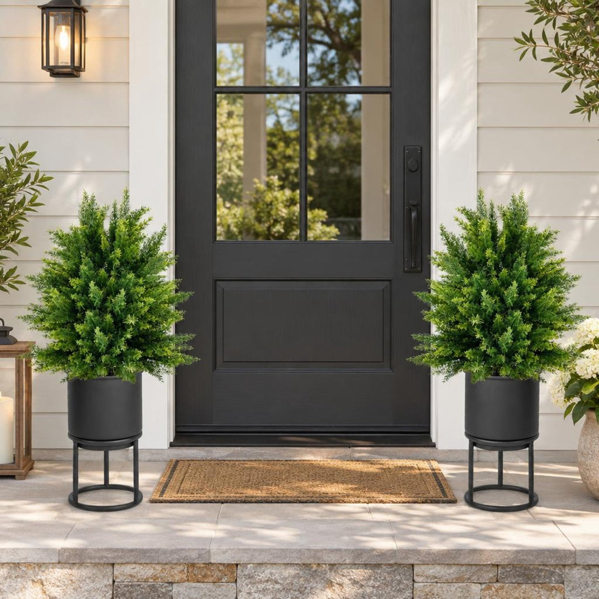 Airfind Set of 2 Artificial Topiary Plants, 21.5 Inch, PE and PVC, the Frame Is Made of Pe PVC Cement Overall Height 21.5 Inch, Green
