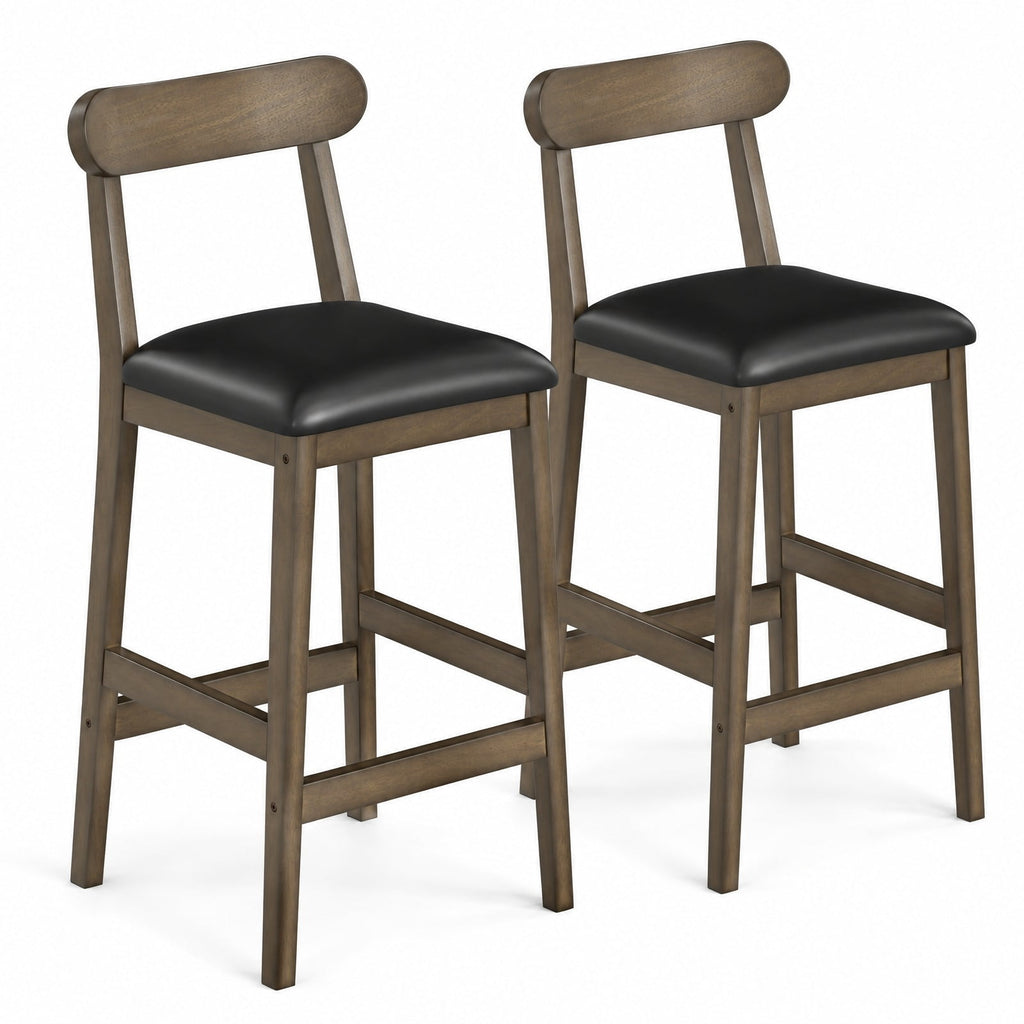 Airfind Set of 2 Bar Stools Upholstered with Rubber Wood Legs and Footrests, 330 lbs Capacity, Rubber Wood Sponge PVC Leather Frame, Wood