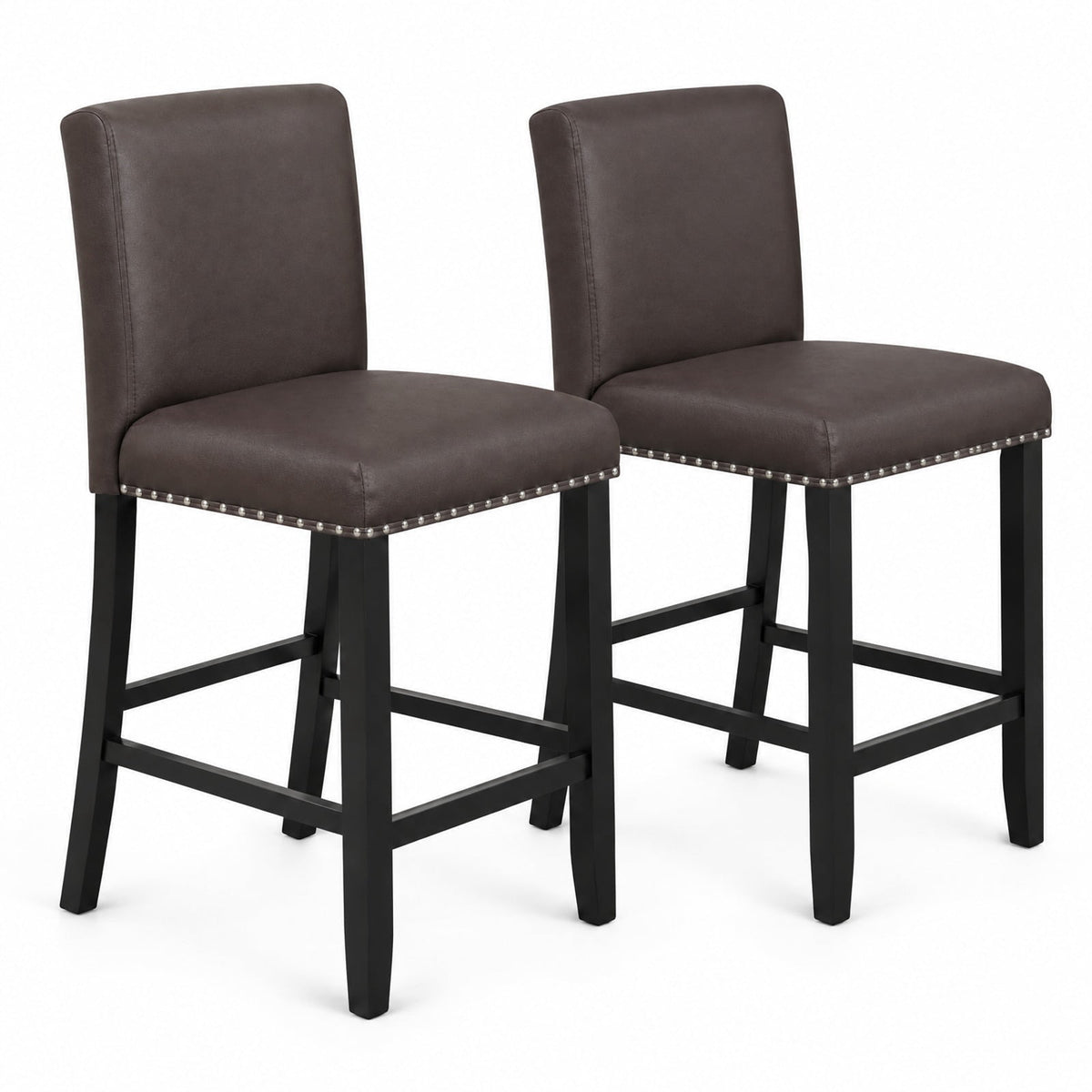 Airfind Set of 2 Bar Stools with Back for Kitchen Island, 245 lbs Capacity, Linen fabric(Gray)/PVC Leather(Black) LVL Frame, Brown