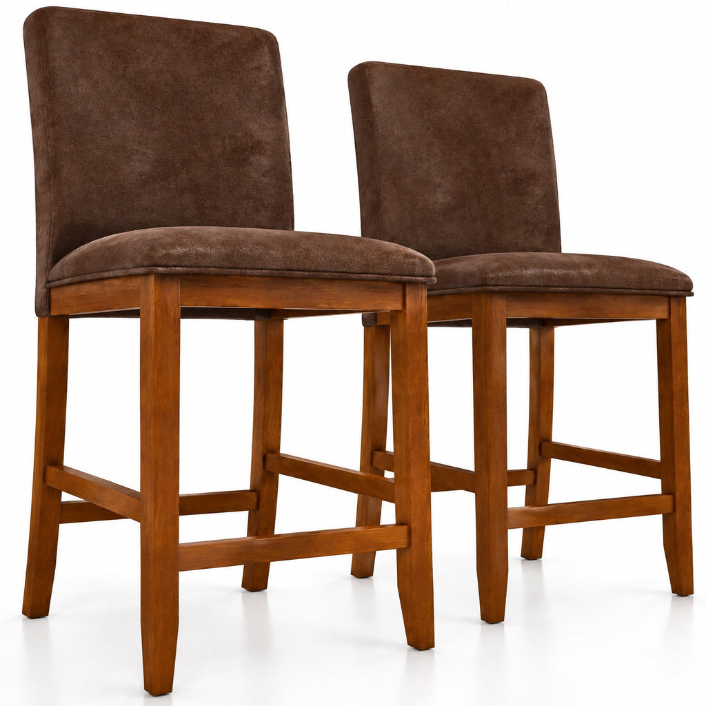 Airfind Counter Barstools, Set of 2, with Rubberwood Legs and Upholstered Seat, 330 lbs Capacity, Rubberwood Polyester Sponge Frame, Walnut