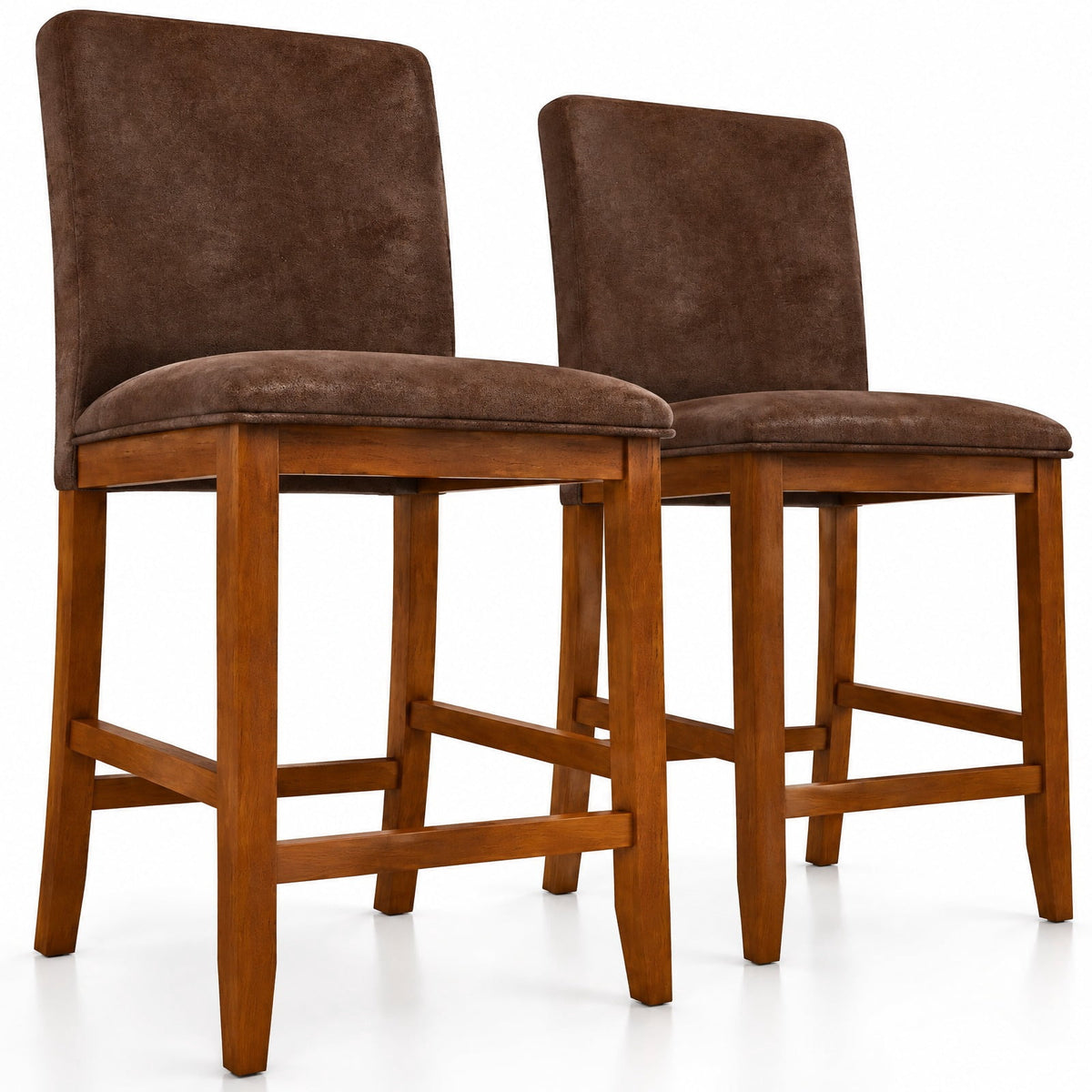 Airfind Counter Barstools, Set of 2, with Rubberwood Legs and Upholstered Seat, 330 lbs Capacity, Rubberwood Polyester Sponge Frame, Walnut