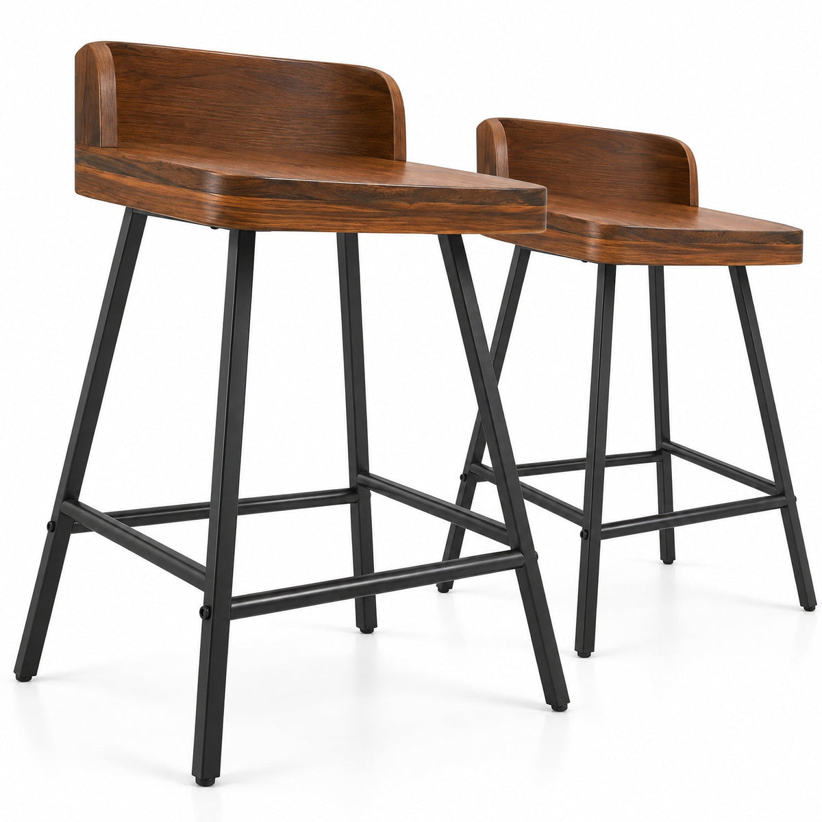 Airfind Set of 2 Counter Height Bar Stool with Low Back Metal Legs and Footrest for Kitchen Island, Bar Stool 330 lbs Capacity, Brown
