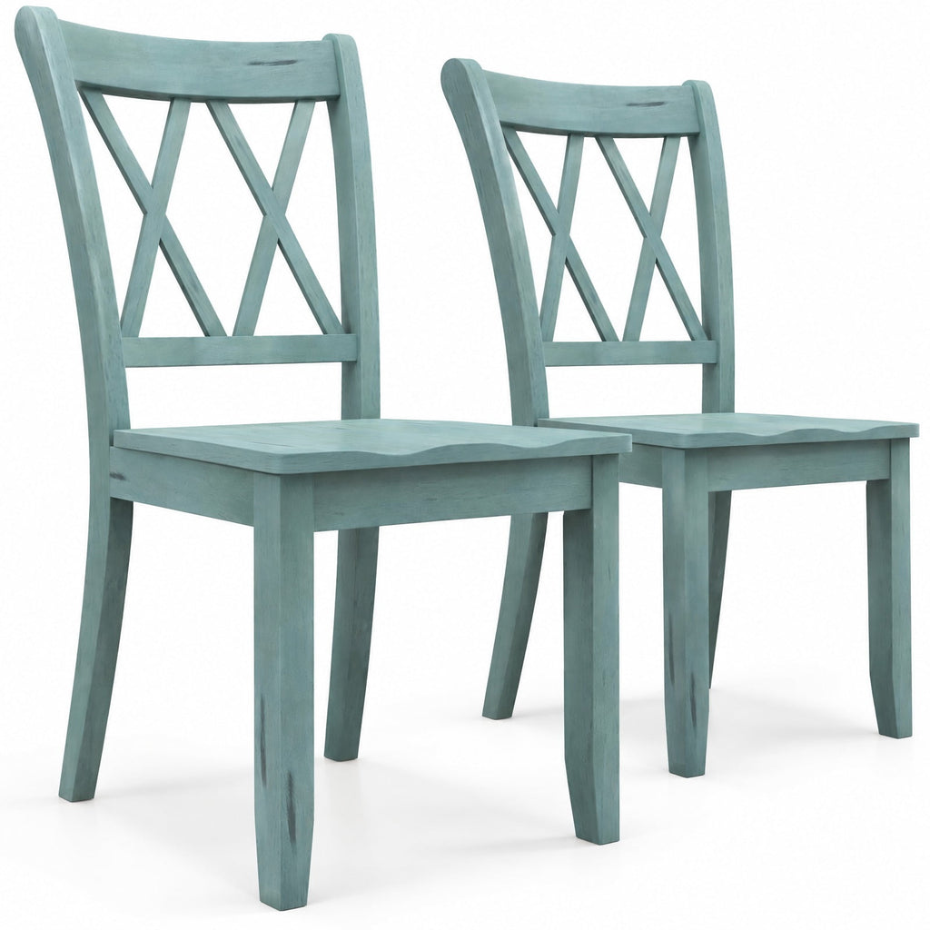 Airfind Set of 2 Cross Back Rubber Wood Dining Chairs, 300 lbs Capacity, Rubber Wood Frame, 20 x 23.5 x 39 Footprint, Green